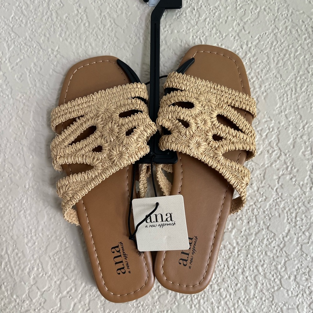 a.n.a Woven Raffia Slide Sandal in Light Tan - Picture 4 of 4
